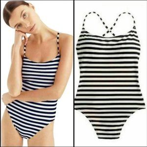 J. Crew Tie-back One-Piece Swimsuit Blue White Stripe Size 6